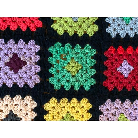 Vintage Granny Square Afghan Crochet Roseanne Handmade Throw Lap Blanket 4ftx4ft - Picture 6 of 7